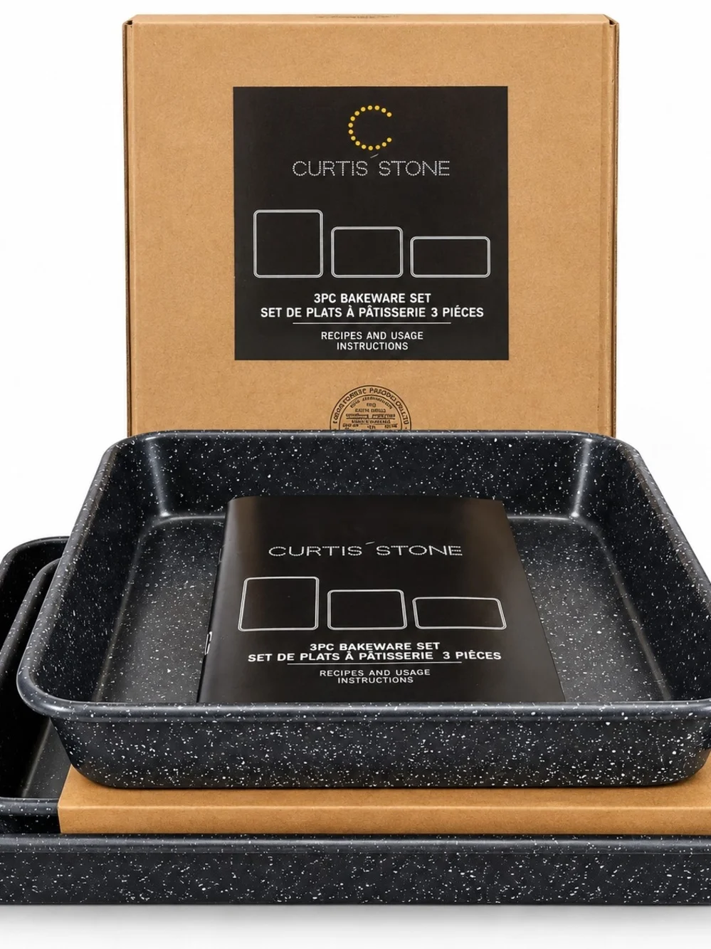 Curtis Stone Dura-Bake 3PC Nonstick Bakeware Set Black Speckled New